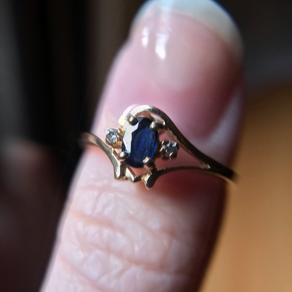 Antique 14K Sapphire Diamond Solid Gold Ring - Picture 8 of 15
